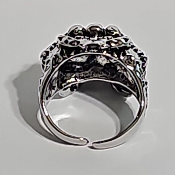 Mens Gothic Skull Ring W/ Dragon & Skull Engraving Adjustable Open Band Alloy - Picture 5 of 8